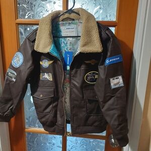Kids Brown Aviator Jacket with Patches